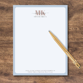 Moderne Mocha-Mousse-Monogramm-Dusty-Blue Briefbogen