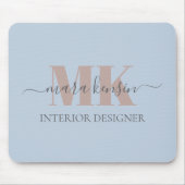 Moderne Mocha-Mousse-Monogramm Staubblau Mousepad (Vorne)