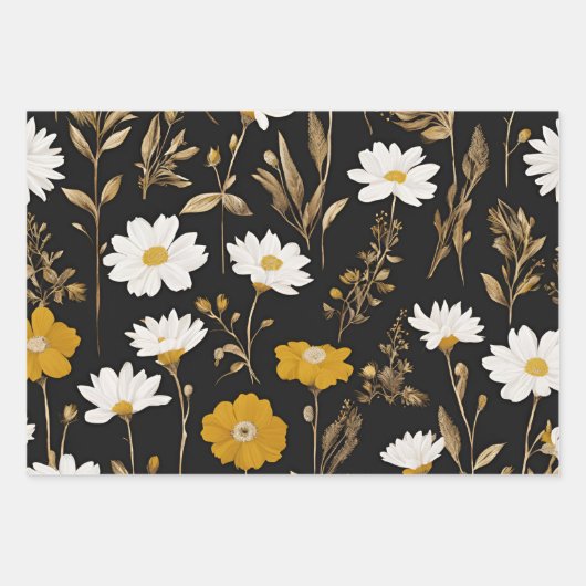Moderne Mod Boho Daisy Wildblume Floral Geschenkpapier Set (Vorderseite 3)
