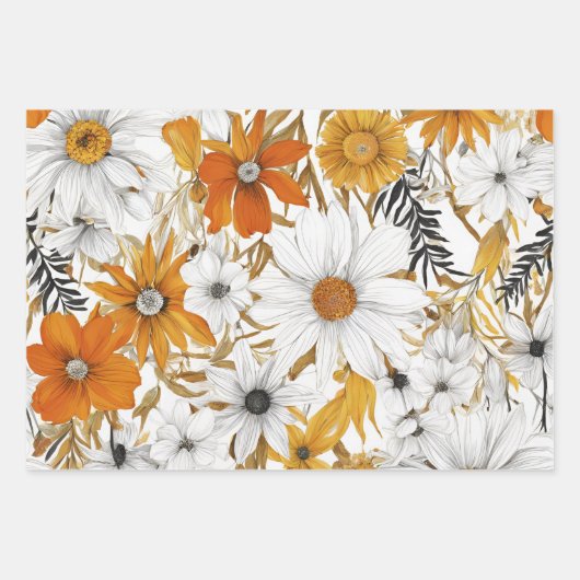 Moderne Mod Boho Daisy Wildblume Floral Geschenkpapier Set (Vorderseite 2)