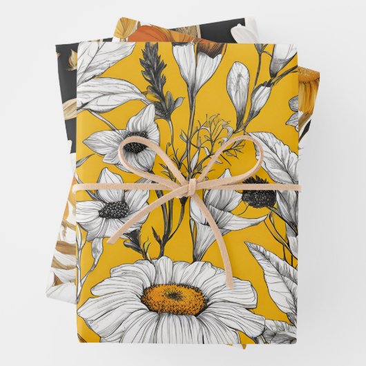 Moderne Mod Boho Daisy Wildblume Floral Geschenkpapier Set (Beispiel)