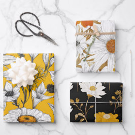 Moderne Mod Boho Daisy Wildblume Floral Geschenkpapier Set