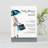 Moderne Mod Mama Boy Baby Dusche Einladung (Stehend Vorderseite)