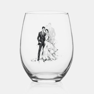 Moderne Mode Kohlezeichnung Paar Hochzeit Weinglas Ohne Stiel