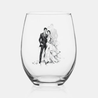 Moderne Mode Kohlezeichnung Paar Hochzeit Weinglas Ohne Stiel