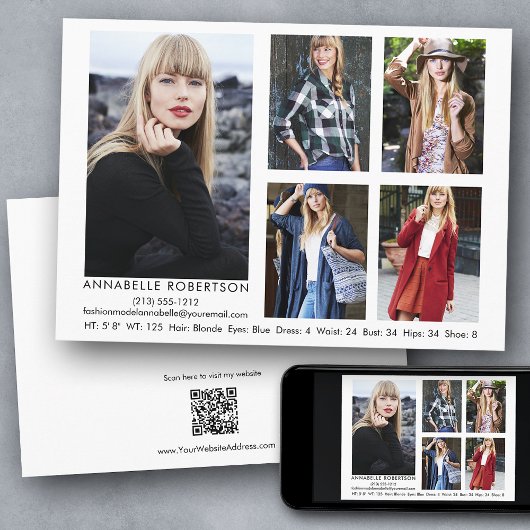 Moderne Modell Actor 5 Foto QR Code Back Comp Card Einladung