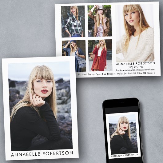 Moderne Modell- und Actor 6-Foto-Comp-Karte Einladung