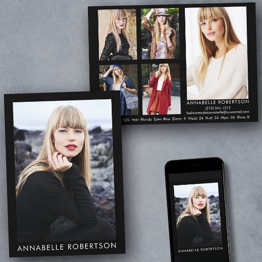 Moderne Modell- und Actor 6-Foto-Comp-Karte Einladung