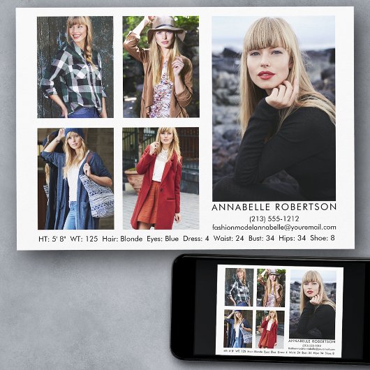 Moderne Modell- und Schauspieler-5-Foto-Comp-Karte Einladung