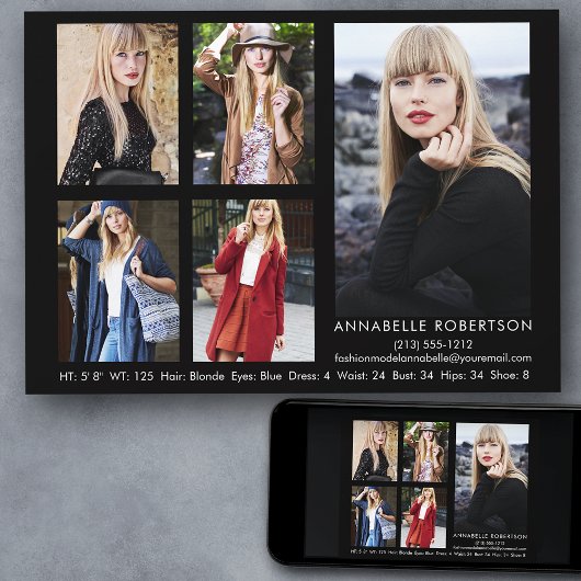 Moderne Modell- und Schauspieler-5-Foto-Comp-Karte Einladung