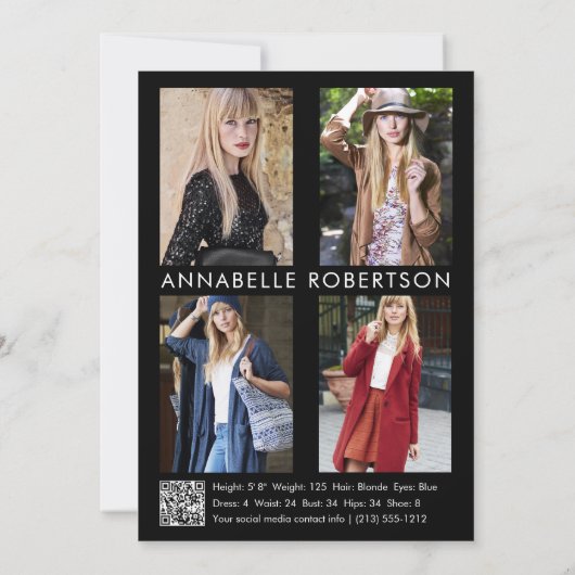 Moderne Modellierung 5 Foto QR Code Comp Card Einladung (Rückseite)
