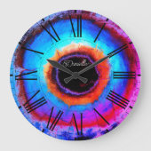 Moderne moderne Abstrakte Aqua Blue Black Hole Große Wanduhr (Vorderseite)