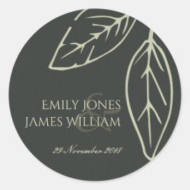 MODERNE MODERNE BLÄTTER MIT SCHWARZ UND WEISS RUNDER AUFKLEBER