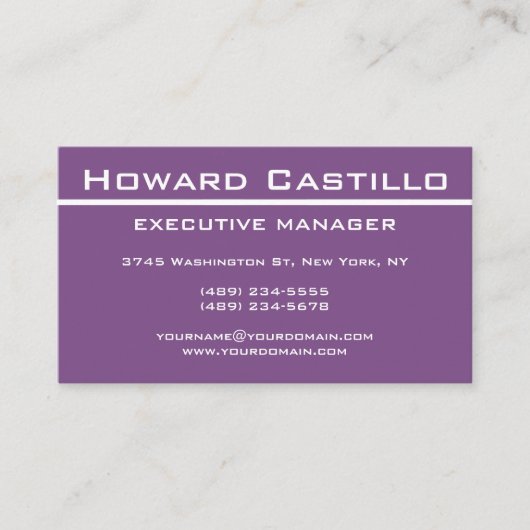 Moderne Moderne Elegante Lila Beruflich Visitenkarte (Vorderseite)