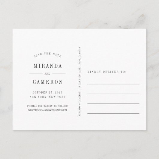 Moderne Moderne | FOTO SAVE THE DATE Ankündigungspostkarte (Rückseite)