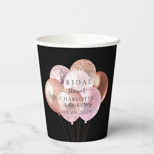 Moderne, moderne Glitzer-Ballons Pappbecher (Rückseite)