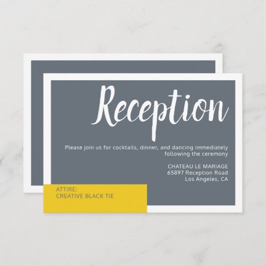 Moderne moderne graue und gelbe Hochzeit minimal Begleitkarte (Vorne/Hinten)