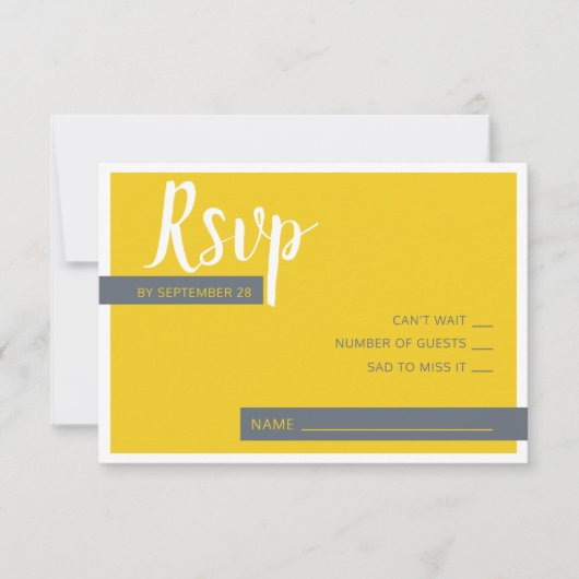 Moderne moderne graue und gelbe Hochzeit minimal RSVP Karte (Vorderseite)