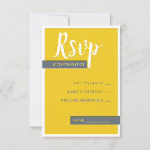 Moderne moderne graue und gelbe Hochzeit minimal RSVP Karte