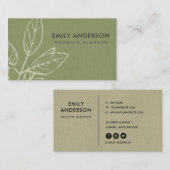 MODERNE MODERNE GREEN KRAFT WHITE BLÄTTER VISITENKARTE (Vorne/Hinten)