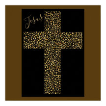 Moderne Moderne Jesus Gold Cross Braun Kunst
