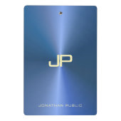 Moderne, moderne Monogram Elegant Blue Template Mini Klemmbrett (Rückseite)