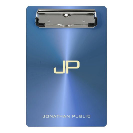 Moderne, moderne Monogram Elegant Blue Template Mini Klemmbrett (Vorderseite)