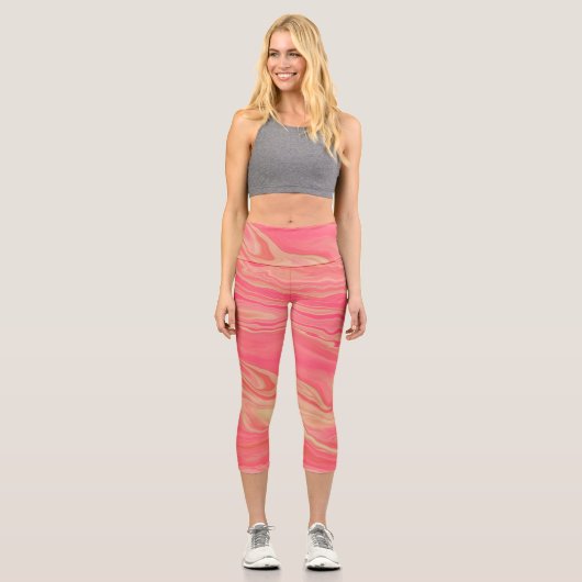 Moderne moderne, trendige Gelb und Rosa Capri Leggings (Vorderseite)