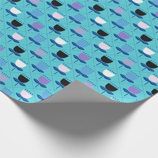 Moderne Moderne Tulip - Blau Geschenkpapier (Ecke)