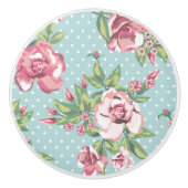 Moderne moderne Vintage Rose mit dotblauen Schränk Keramikknauf (Vorderseite)