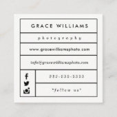 Moderne modische Fotografie-Visitenkarten Quadratische Visitenkarte (Vorderseite)