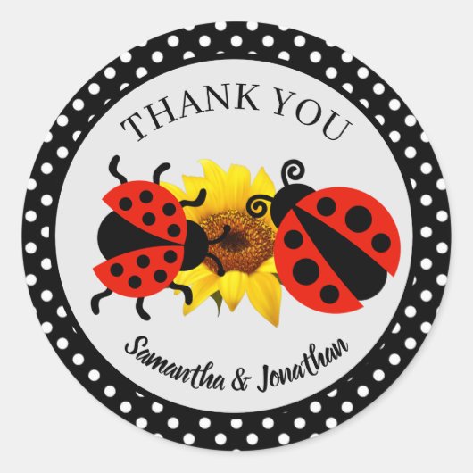 Moderne modische Ladybug Danke Classic Round Stic Runder Aufkleber (Vorderseite)