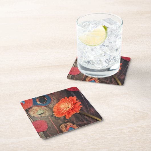 Moderne Mohnblumen-Untersetzer Rechteckiger Pappuntersetzer (Vor Ort)