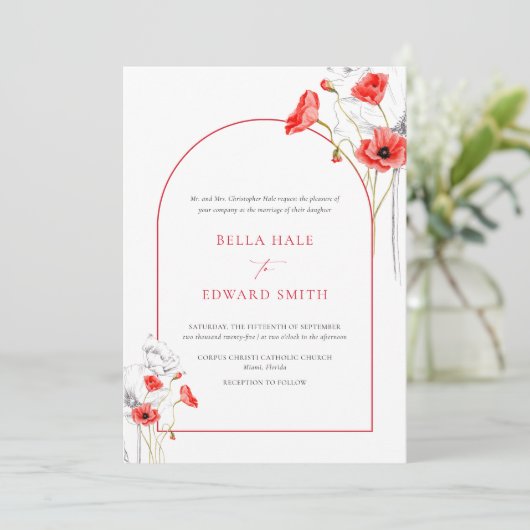 Moderne Mohnblütenfarben Rote Wasserfarbe feierlic Einladung (Stehend Vorderseite)