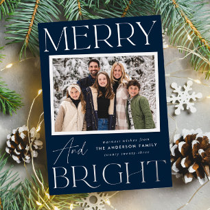 Moderne Momentaufnahme Navy Merry and Bright Foto Folien Feiertagskarte