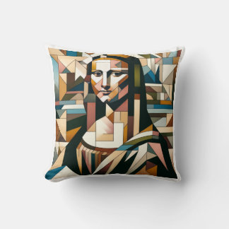 Moderne Mona Lisa im Bleiglas-Stil T-Shirt Kissen
