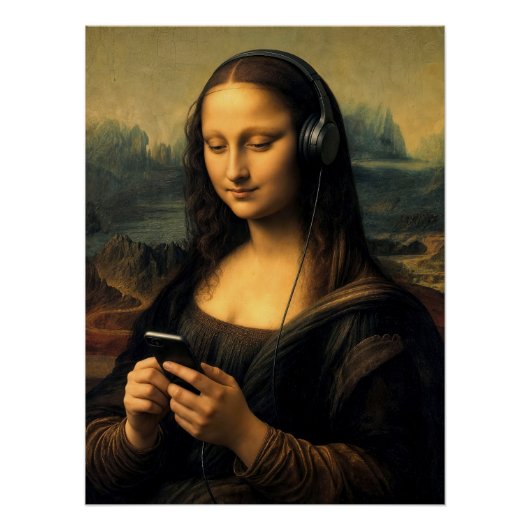 Moderne Mona Lisa mit Smartphone Poster (Vorderseite)