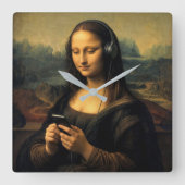 Moderne Mona Lisa mit Smartphone Quadratische Wanduhr (Vorderseite)