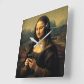 Moderne Mona Lisa mit Smartphone Quadratische Wanduhr (Winkel)