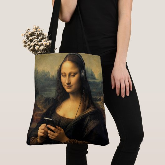 Moderne Mona Lisa mit Smartphone Tasche (Von Nahem)