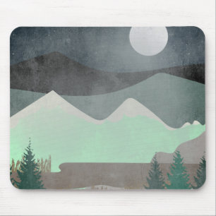 Moderne Mond- und Berg-Abstrakte Landschaftskunst Mousepad