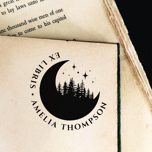 Moderne Mondbäume und Stars Rund um Ex Libris Permastempel