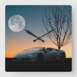Moderne Mondnacht-Wanduhr | Luxusauto Quadratische Wanduhr