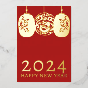 Moderne Mondneujahrs-Gold-Drache Folien Feiertagskarte