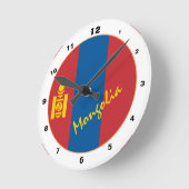 Moderne mongolische Flagge, mongolische Zuhause /  Runde Wanduhr (Winkel)