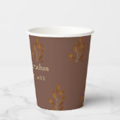Moderne Mongram Coffee Brown and Gold Leaf Wedding Pappbecher (Rückseite)