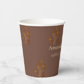 Moderne Mongram Coffee Brown and Gold Leaf Wedding Pappbecher (Vorderseite)
