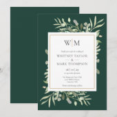 Moderne Mongram Emerald Greenerity Wedding Einladung (Vorne/Hinten)