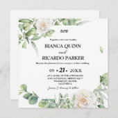 Moderne Mongram Grüne Eukalyptus Square Hochzeit Einladung (Vorne/Hinten)