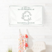 Moderne Mongram-Hochzeit des Smaragdgrünen Wappen Banner (Insitu)